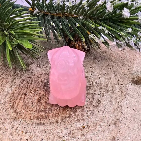 Nature Rose Quartz Hand Carved 2" Sleeping Unicorn Figure - Picture 10 of 10